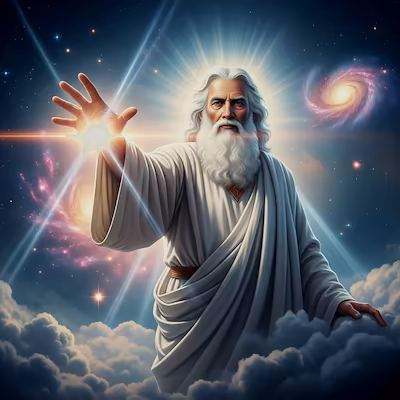 An artistic interpretation of God in the heavens.