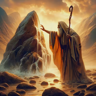 Moses brings forth water from a rock.