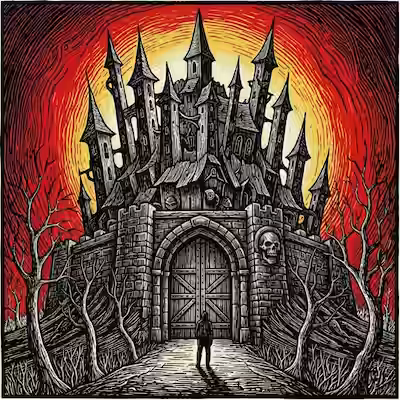 The path is blocked by a dark evil fortress.